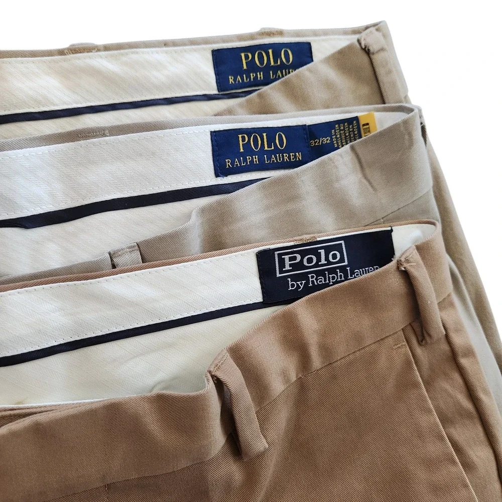 Lot 3 Polo Ralph Lauren Mens 32x32 Stretch Chino Pants Khaki Tan Straight Classi